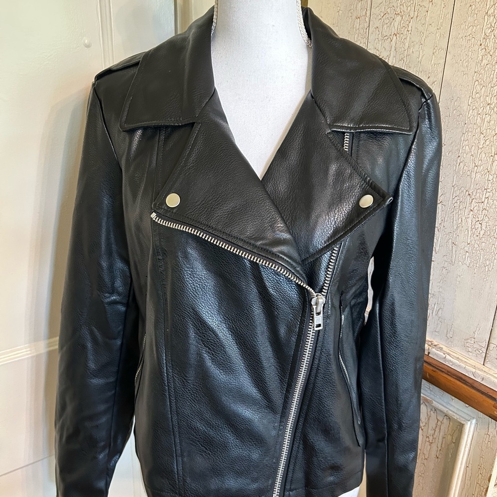 ASOS Faux Leather Moto Jacket with Asymmetrical Zipper - Picture 2 of 15